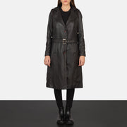 
Fixon Hooded Bruin Leren Trenchcoat voor Dames - Zijaanzicht met ergonomische mouwsnede