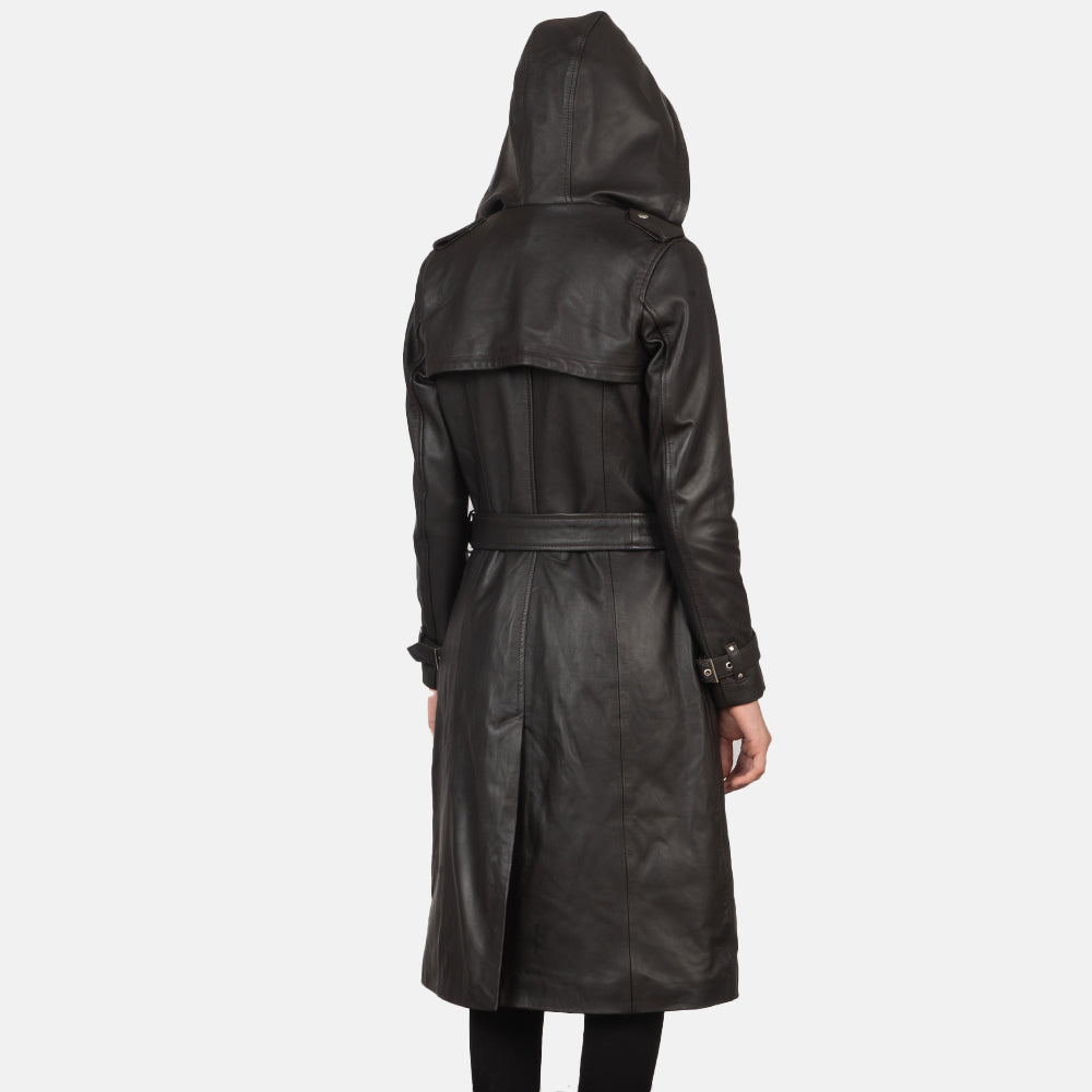 Detailopname of Hooded & Button + Belt Hardware on Fixon Hooded Brown Trench Coat