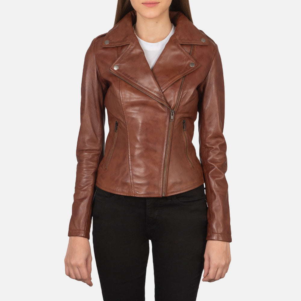Flashback Leren Bikerjack voor Dames – alternate product view 1