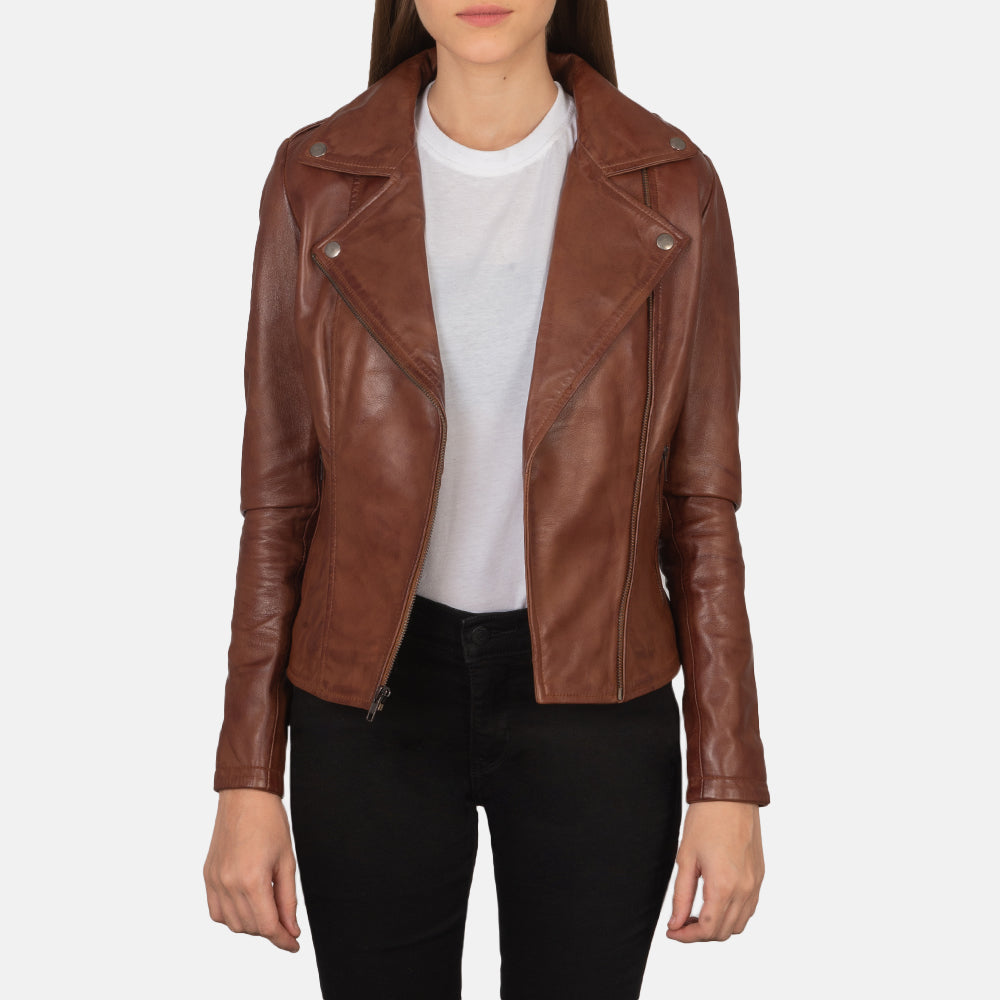 Flashback Leren Bikerjack voor Dames – alternate product view 3