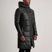 
Tan Brown Sheepskin Leather Hooded Jacket - Achteraanzicht met getailleerde schouders & strakke zoom
