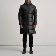 
Floyd Tan Hooded Leather Puffer Coat - Zijaanzicht met ergonomische mouwsnede