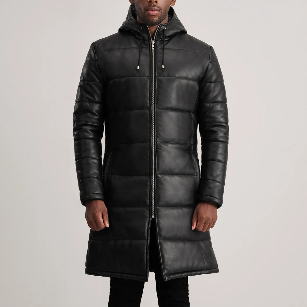 
Detailopname of Hooded & Zipper Hardware on Floyd Tan Hooded Leather Puffer Coat