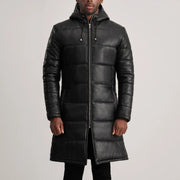 
Detailopname of Hooded & Zipper Hardware on Floyd Tan Hooded Leather Puffer Coat