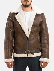 Men's Forest Double Face Lammycoat voor Heren in Distressed Brown Sheepskin Leather - Front Profile View &amp; Tailored Silhouette | Buy Online