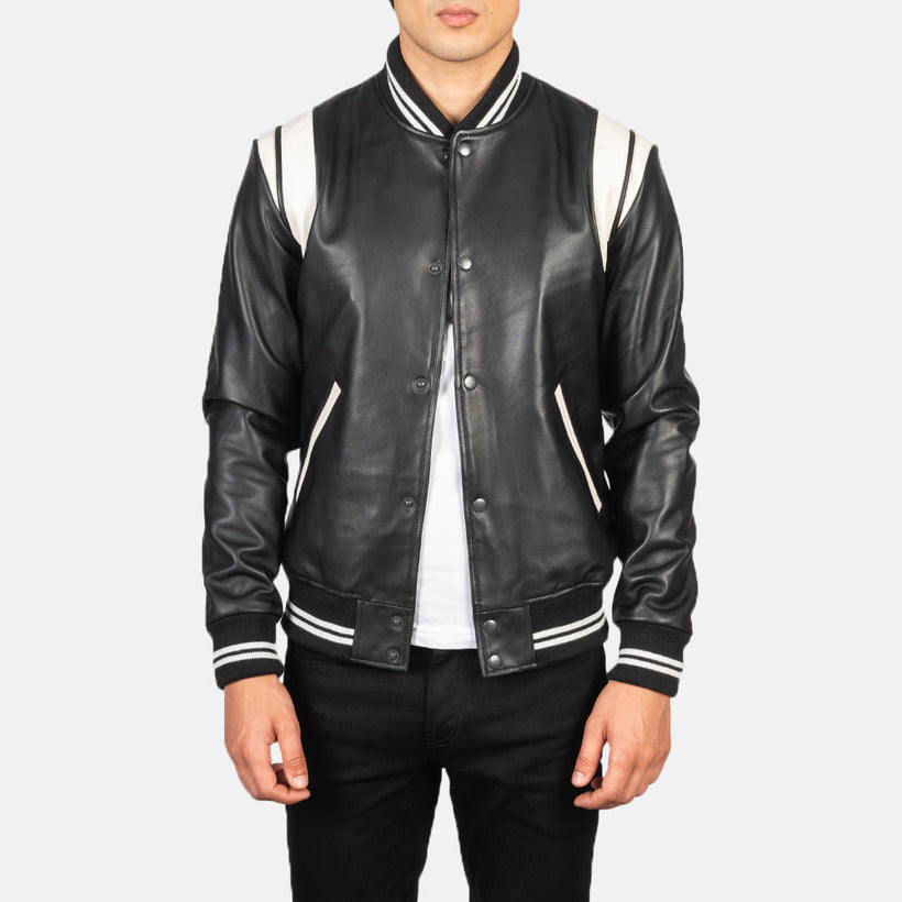 [FS] Dantee Zwart Leather Varsity Leren Jas voor Heren