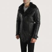 
Black Sheepskin Leather Aviator Jacket - Achteraanzicht met getailleerde schouders & strakke zoom