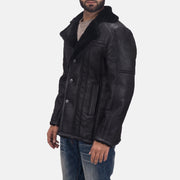 Men's Furcliff Double Face Shearling Leren Jas voor Heren in Black Shearling Leather (Double Face) - Front Profile View &amp; Tailored Silhouette | Buy Online