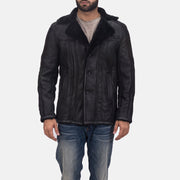 Men's Furcliff Double Face Shearling Leren Jas voor Heren - Lateral Side Profile View Showing Sleeve Cut &amp; Athletic Taper Fit
