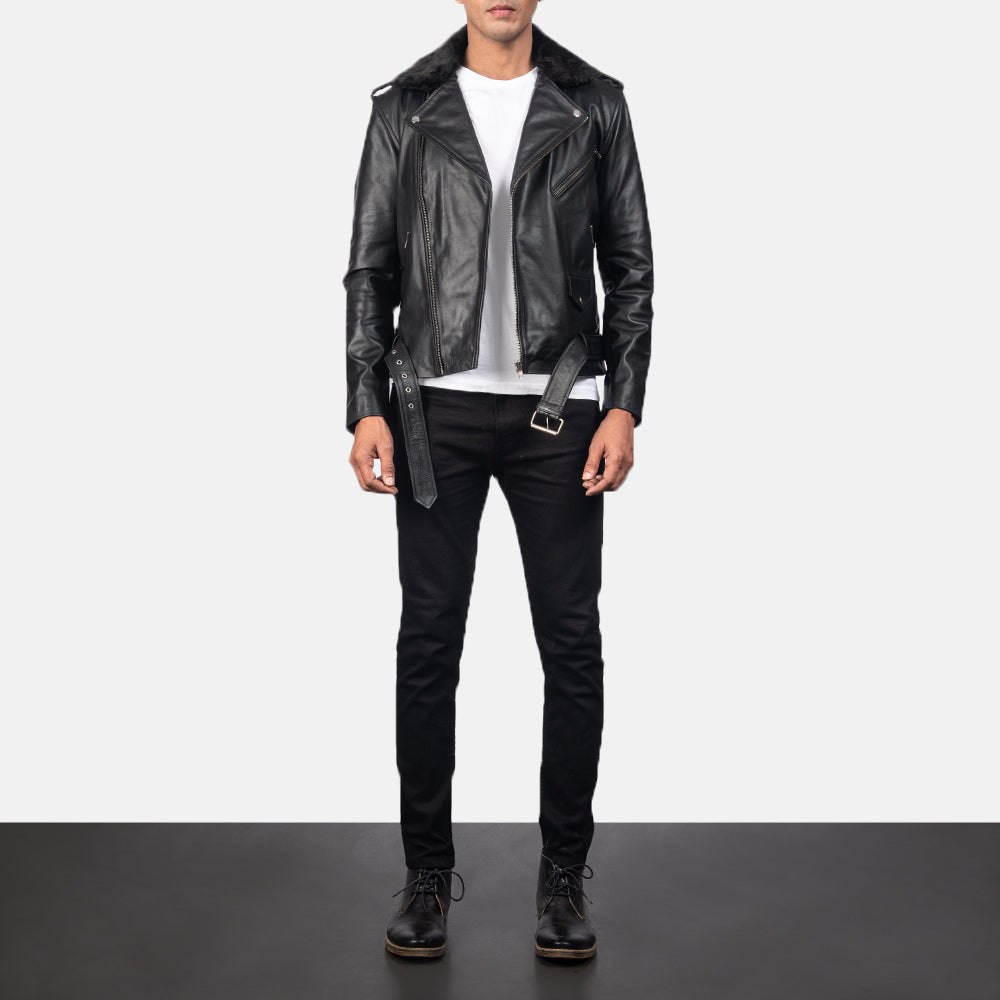 
Furton Black Leather Biker Jacket - Zijaanzicht met ergonomische mouwsnede