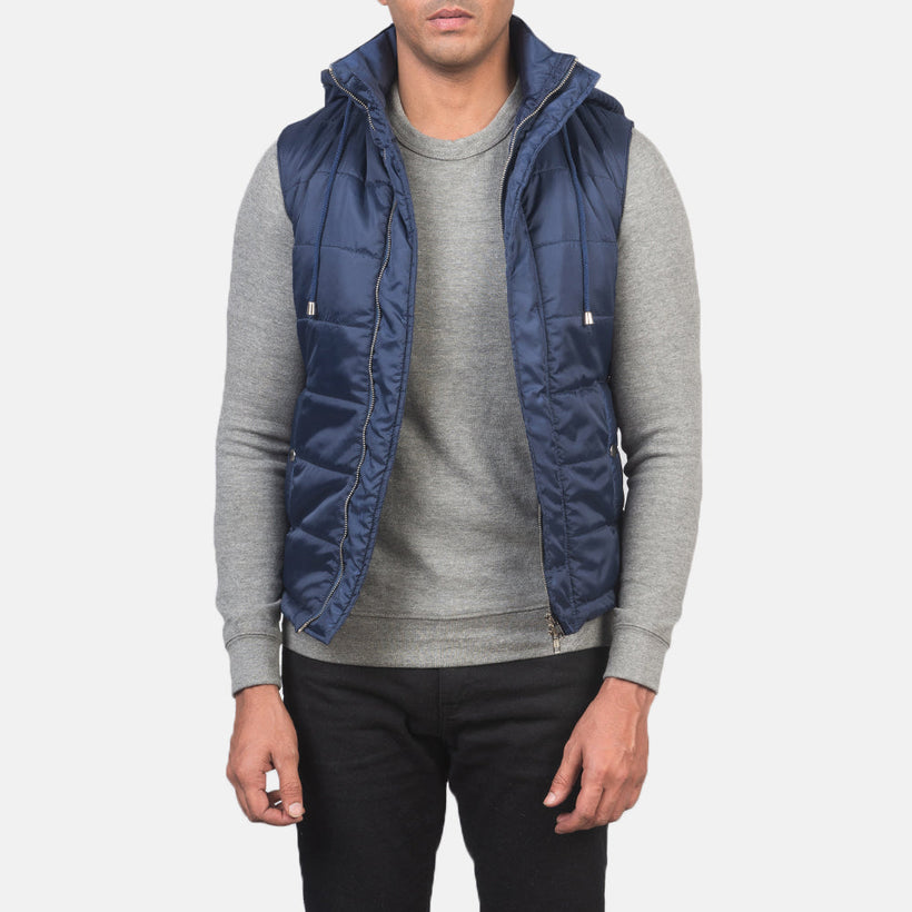 Fuston Blauw Gewatteerde bodywarmer met capuchon voor Heren