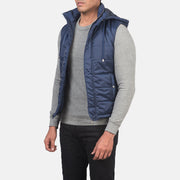 
Blue Nylon (Water-Resistant) Leather Vest - Achteraanzicht met getailleerde schouders & strakke zoom