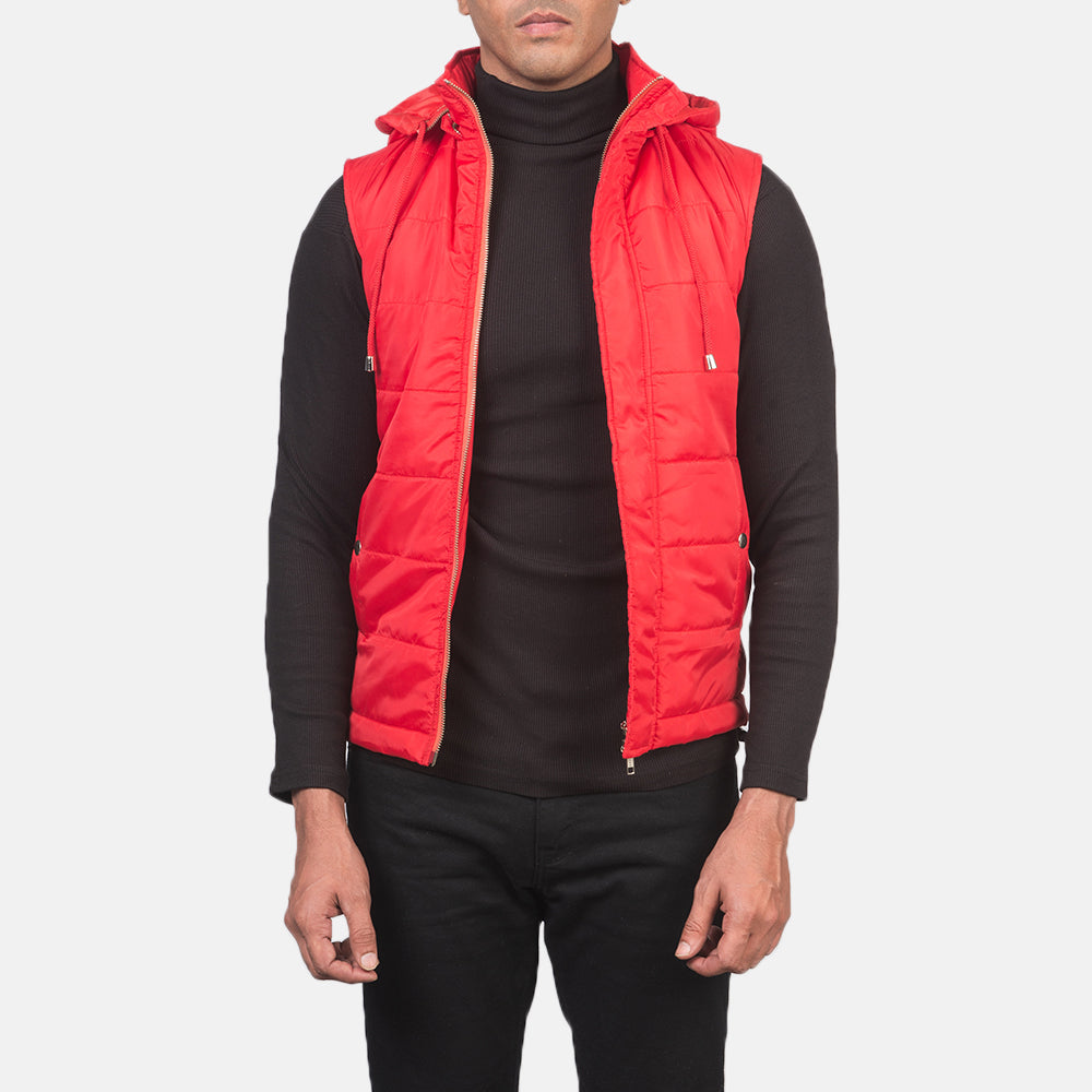 
Fuston Rood Gewatteerde bodywarmer met capuchon voor Heren in Red Nylon - Vooraanzicht & getailleerd silhouet | Online kopen