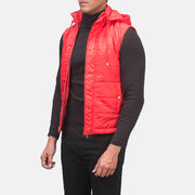 
Red Nylon Leather Vest - Achteraanzicht met getailleerde schouders & strakke zoom