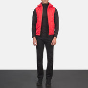 
Fuston Rood Gewatteerde bodywarmer met capuchon voor Heren - Zijaanzicht met ergonomische mouwsnede