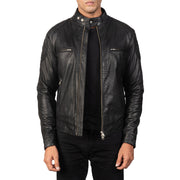 
Gatsby Quilted Black Leather Biker Jacket in Black Goatskin Leather - Vooraanzicht & getailleerd silhouet | Online kopen