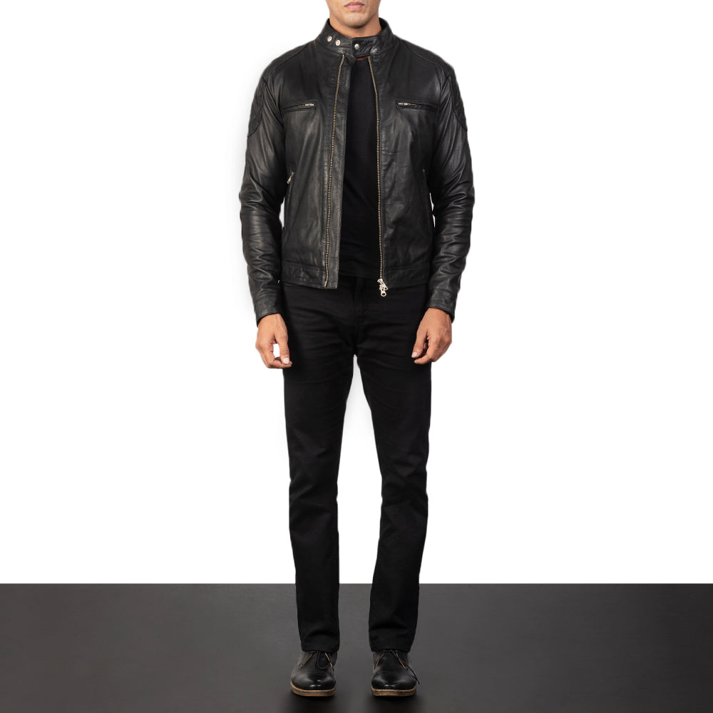 
Gatsby Quilted Black Leather Biker Jacket - Zijaanzicht met ergonomische mouwsnede