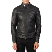 
Detailopname of Band with snap buttons & Zipper Hardware on Gatsby Quilted Black Leather Biker Jacket