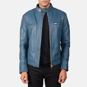 
Gatsby Quilted Blue Leather Biker Jacket in Blue Sheepskin Leather - Vooraanzicht & getailleerd silhouet | Online kopen
