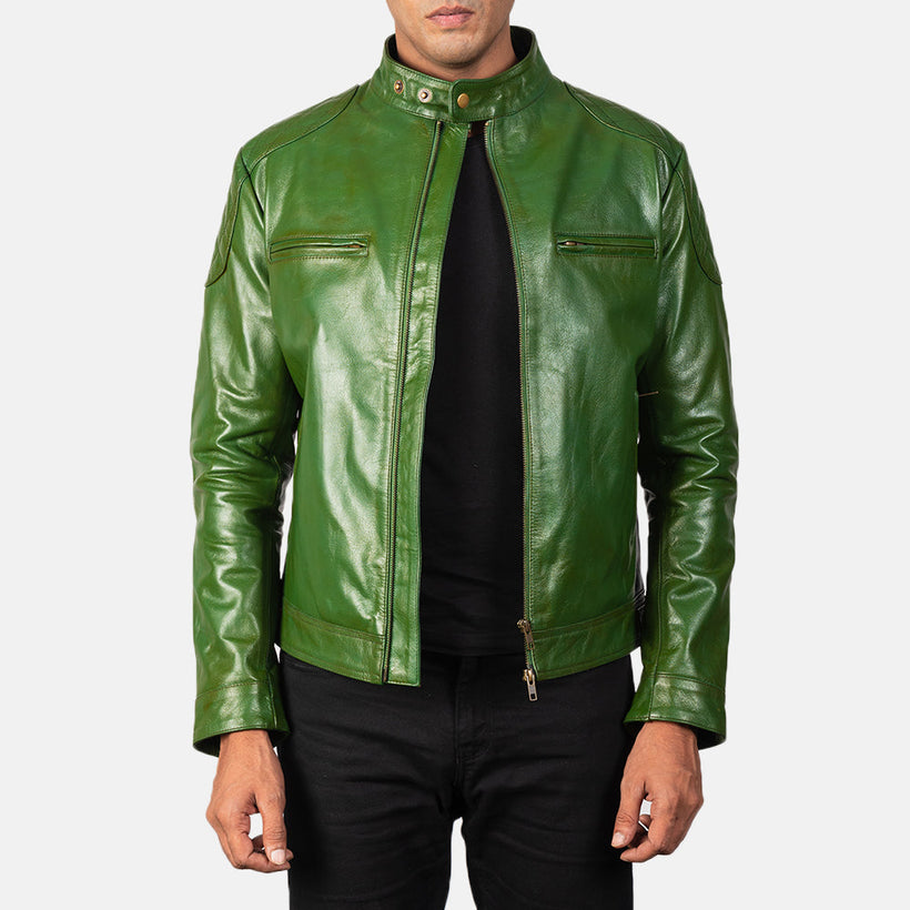 Gatsby Groen Leren Bikerjack voor Heren