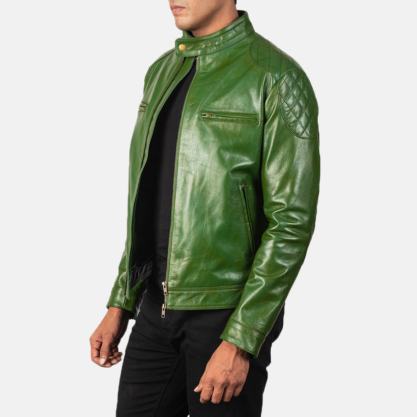 Gatsby Groen Leren Bikerjack voor Heren