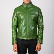 
Gatsby Quilted Green Leather Biker Jacket - Zijaanzicht met ergonomische mouwsnede