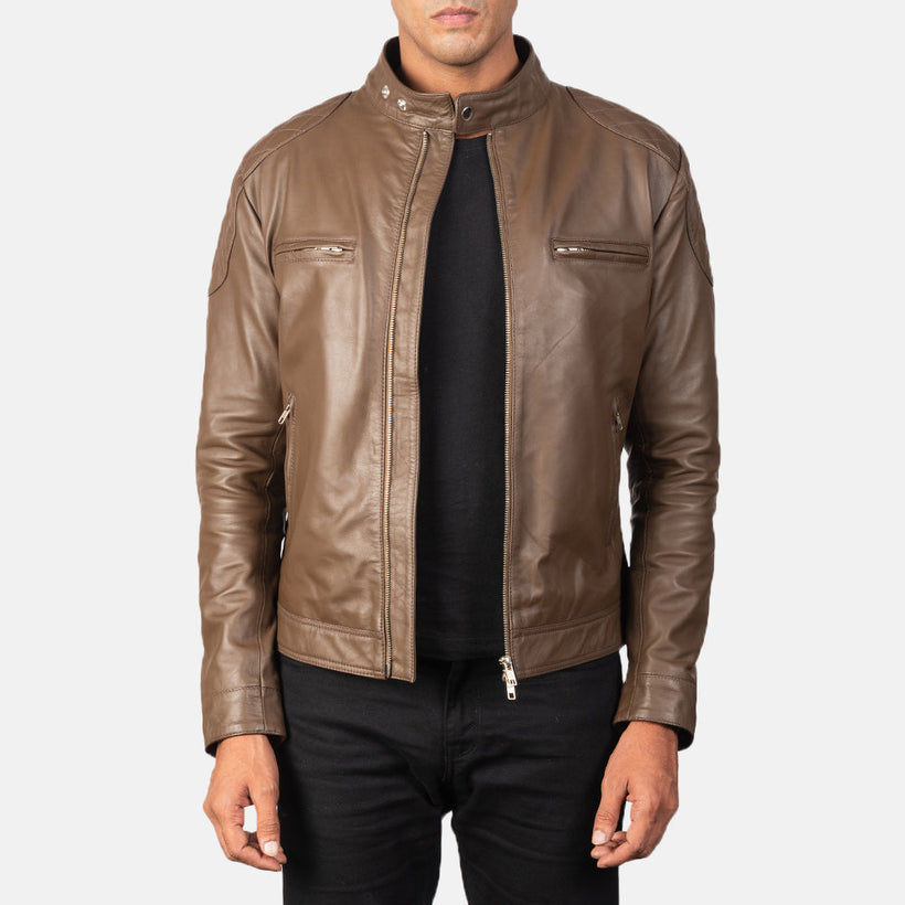 Gatsby Mocha Leren Bikerjack voor Heren
