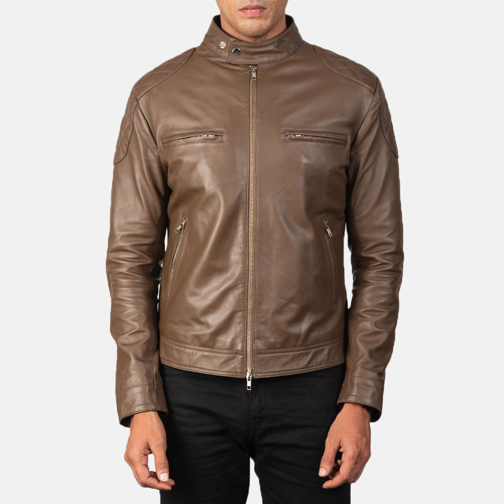 
Detailopname of Band with snap buttons & Zipper Hardware on Gatsby Mocha Leren Bikerjack voor Heren