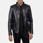 Germain Zwart Leren Jas voor Heren - Lateral Side Profile View Showing Sleeve Cut &amp; Athletic Taper Fit