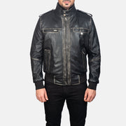 Glen Street Zwart Leren Bomberjack voor Heren in Black Cowhide Leather - Front Profile View &amp; Tailored Silhouette | Buy Online