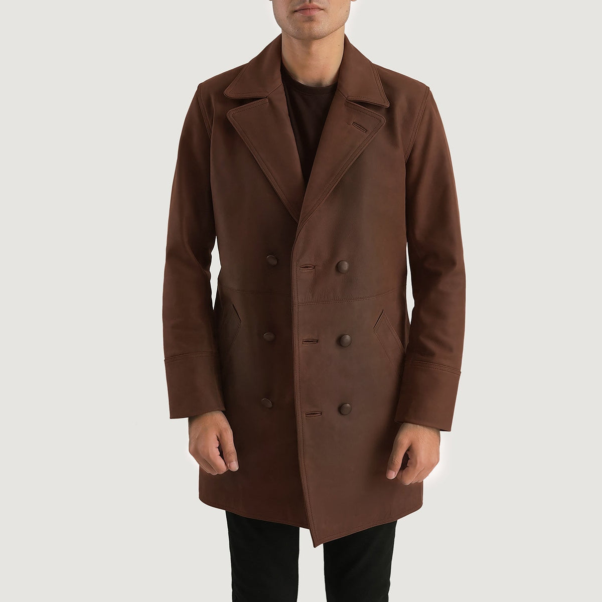 Men's Half Life Bruin Leren Jas voor Heren - Lateral Side Profile View Showing Sleeve Cut &amp; Athletic Taper Fit
