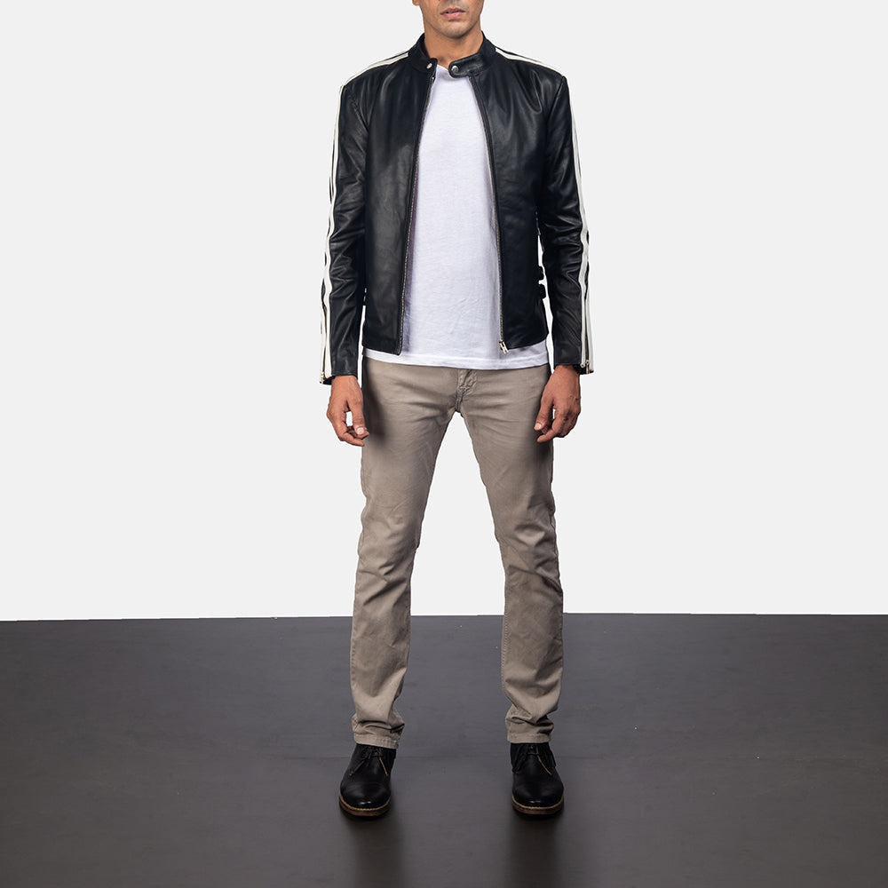 Hank Zwart Leren Bikerjack voor Heren - Lateral Side Profile View Showing Sleeve Cut &amp; Athletic Taper Fit