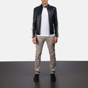 Hank Zwart Leren Bikerjack voor Heren - Lateral Side Profile View Showing Sleeve Cut &amp; Athletic Taper Fit