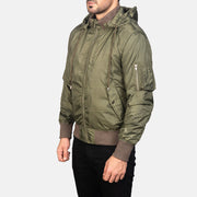 
Green Nylon Bomber Jacket - Achteraanzicht met getailleerde schouders & strakke zoom