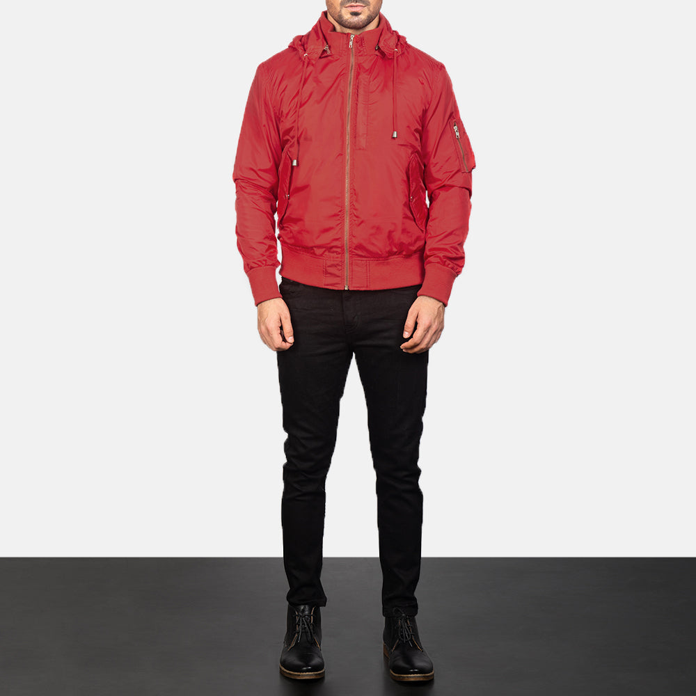 
Hanklin Ma-1 Red Hooded Bomber Jacket - Zijaanzicht met ergonomische mouwsnede
