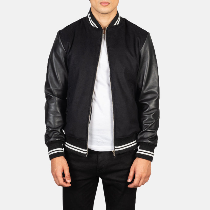 Harrison Zwart Hybrid Varsity Leren Jas voor Heren