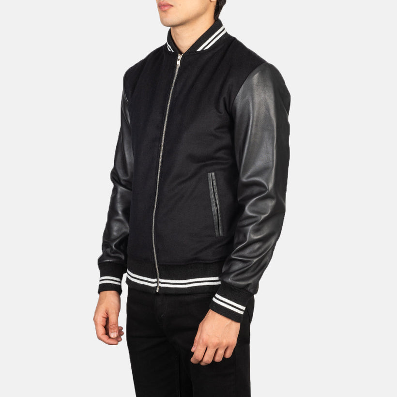 Harrison Zwart Hybrid Varsity Leren Jas voor Heren