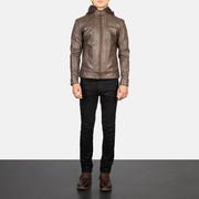 Men's Hector Bruin Hooded Leren Bikerjack voor Heren - Lateral Side Profile View Showing Sleeve Cut &amp; Athletic Taper Fit