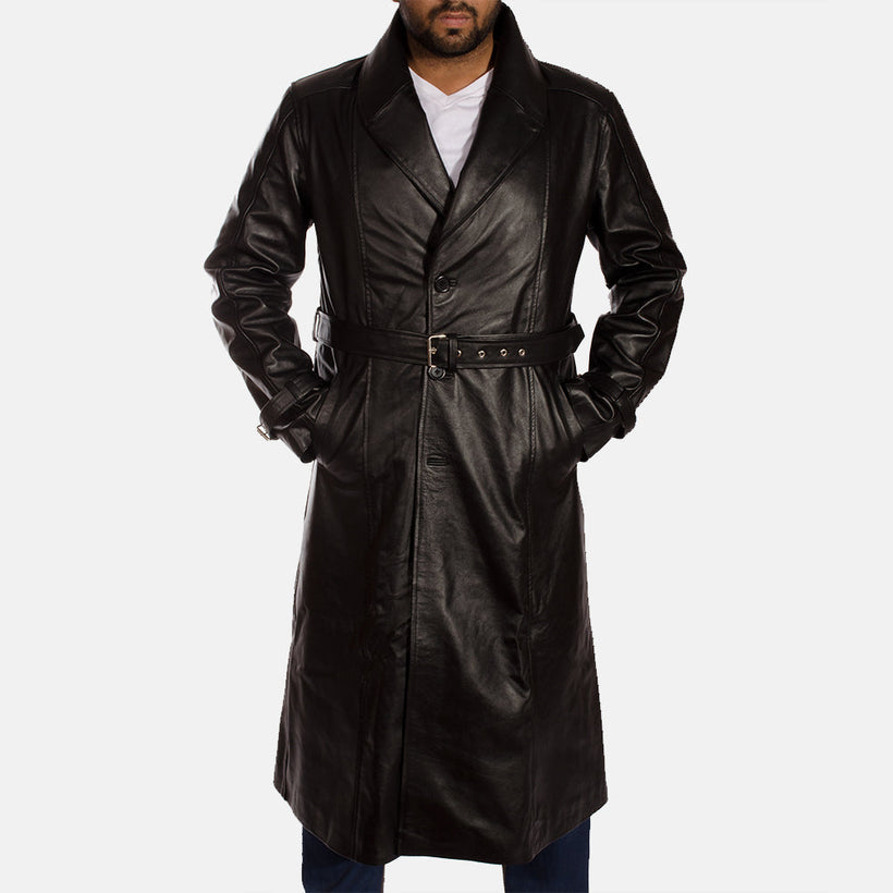 Hooligan Zwart Leren Trenchcoat voor Heren
