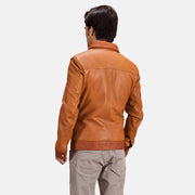 
Tan Brown Sheepskin Leather Biker Jacket - Achteraanzicht met getailleerde schouders & strakke zoom