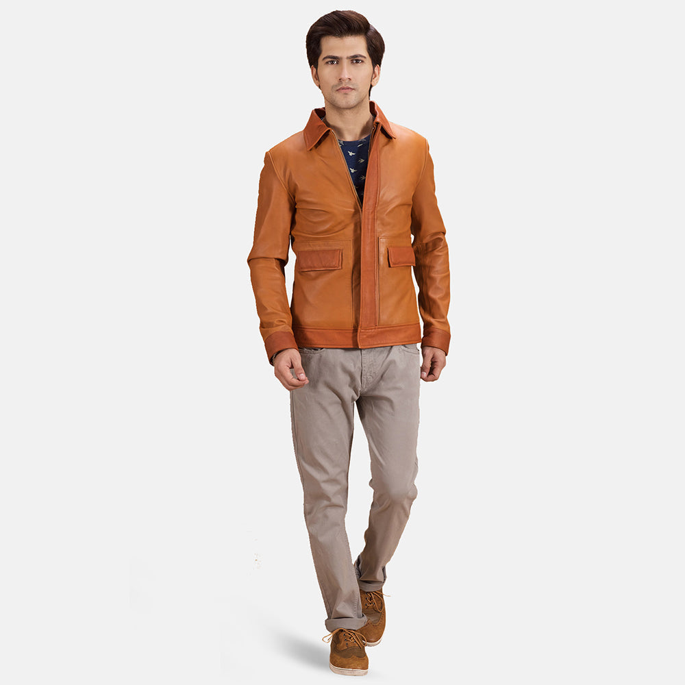 
Detailopname of Shirt & Zipper with wind flap Hardware on Hubert Lichtbruin Bruin Leren Jas voor Heren