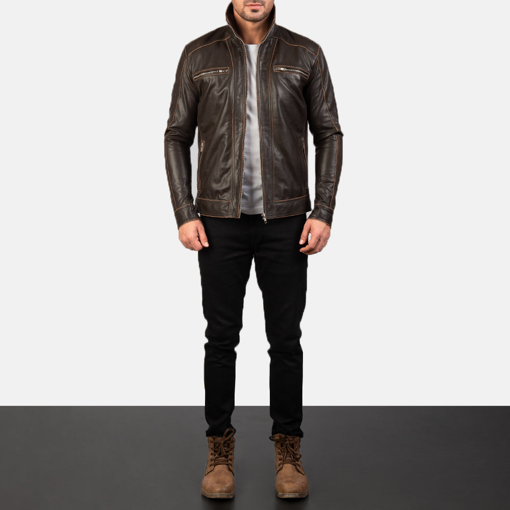Hudson Leren Bikerjack voor Heren – alternate product view 3