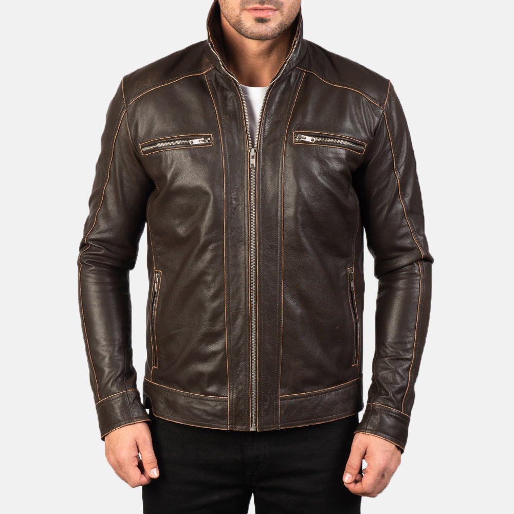 Hudson Leren Bikerjack voor Heren – alternate product view 4