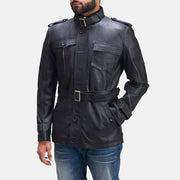 Hunter Zwart Leren Jas voor Heren - Lateral Side Profile View Showing Sleeve Cut &amp; Athletic Taper Fit