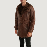 
Hunter Distressed Bruin Fur Leren Jas voor Heren - Achteraanzicht met getailleerde schouders & strakke zoom