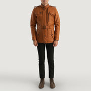 Hunter Lichtbruin Bruin Fur Leren Jas voor Heren - Lateral Side Profile View Showing Sleeve Cut &amp; Athletic Taper Fit