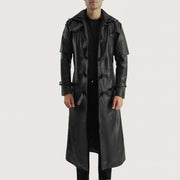 
Huntsman Zwart Hooded Leren Trenchcoat voor Heren in Black. Cowhide Leather - Vooraanzicht & getailleerd silhouet | Online kopen