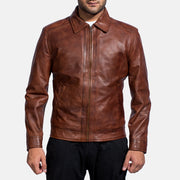 Open hem &amp; Hem Craftsmanship Construction Detail on Men's Inferno Bruin Leren Jas voor Heren