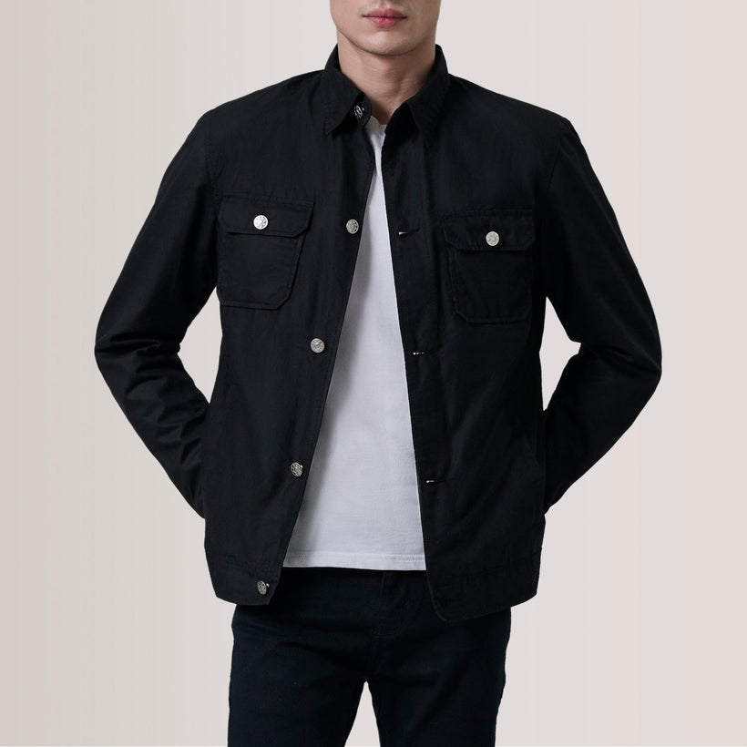 Irwin Zwart Waxed Canvas Field Leren Jas voor Heren