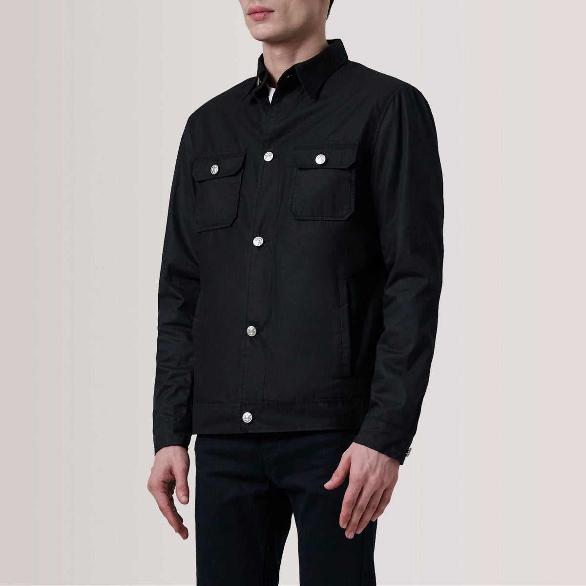 
Irwin Zwart Waxed Canvas Field Leren Jas voor Heren For Men - Zijaanzicht met ergonomische mouwsnede